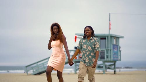 情侣手拉手走在沙滩上 · 免费素材视频