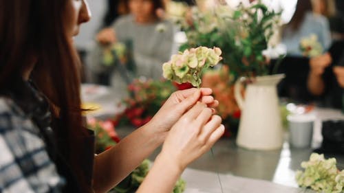 女人为装饰花 · 免费素材视频