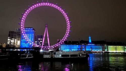 伦敦眼上的灯光显示 · 免费素材视频