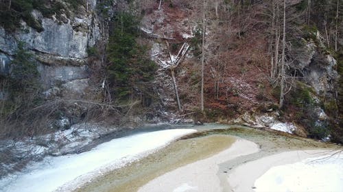 在河岸上有雪渣的河谷 · 免费素材视频