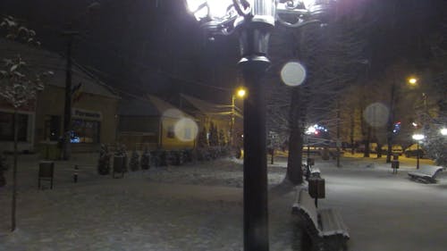 在下雪的夜晚公园的景色 · 免费素材视频