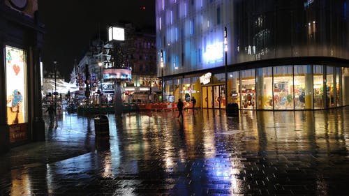雨夜在伦敦街头的空商店 · 免费素材视频