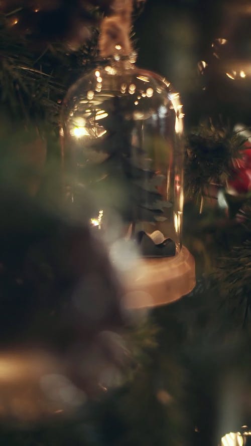 钟形的圣诞节装饰挂在一棵圣诞树 · 免费素材视频