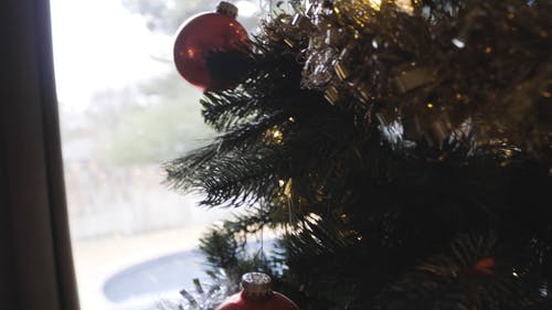 圣诞球装饰挂在一棵圣诞树上的装饰 · 免费素材视频