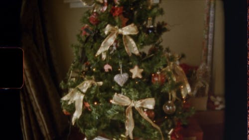 一棵圣诞树，装饰站在房间里 · 免费素材视频