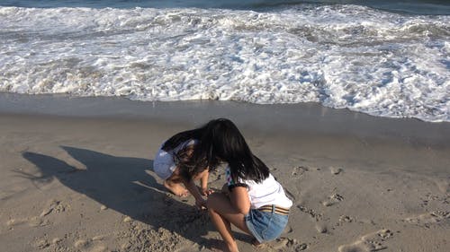 两个年轻的女孩，在沙滩上玩 · 免费素材视频