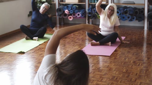 练习瑜伽的老年妇女群体 · 免费素材视频