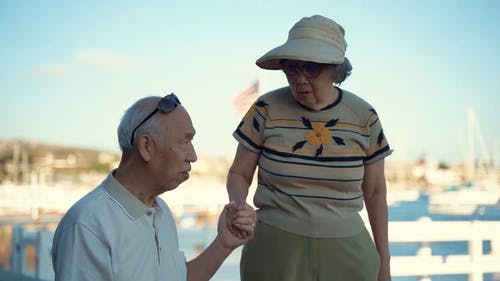 一位老人在步行中指导他的伴侣 · 免费素材视频