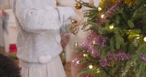 一个装饰他们的圣诞树的小女孩 · 免费素材视频
