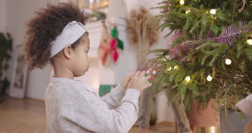 孩子装饰圣诞树 · 免费素材视频