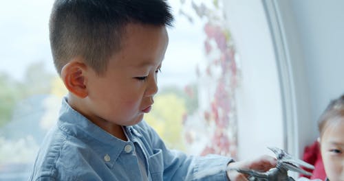两个孩子在玩微型恐龙玩具 · 免费素材视频