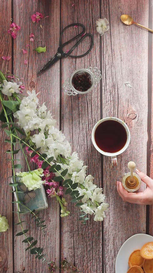 有关Flatlay, 一杯茶, 剪刀的免费素材视频